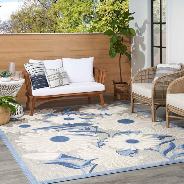 Nourison Aloha Floral Blue/Grey Outdoor Rug ALH33 Home
