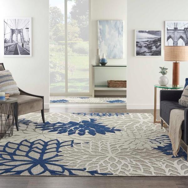 Nourison Aloha Floral Navy/Grey Outdoor Rug ALH05 Home