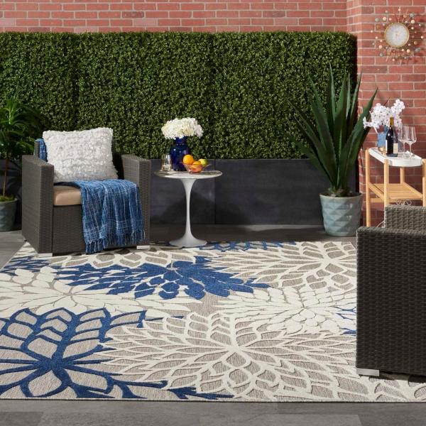 Nourison Aloha Floral Navy/Grey Outdoor Rug ALH05 Home