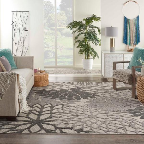 Nourison Aloha Floral Silver/Grey Outdoor Rug ALH05 Home