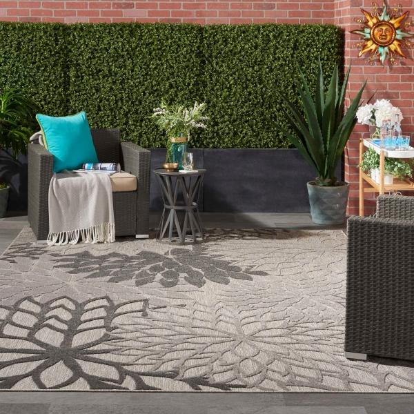 Nourison Aloha Floral Silver/Grey Outdoor Rug ALH05 Home
