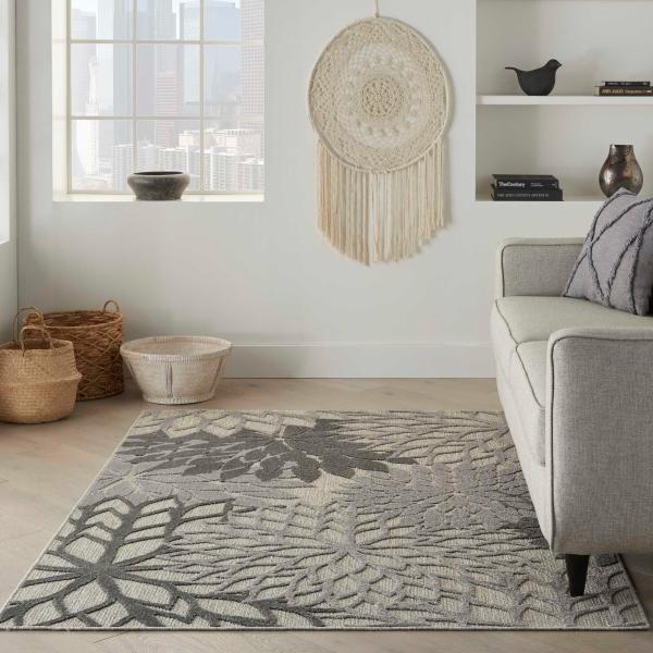 Nourison Aloha Floral Silver/Grey Outdoor Rug ALH05 Home