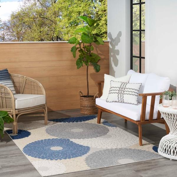Nourison Aloha Geometric Outdoor Blue/Grey Rug ALH29 Home