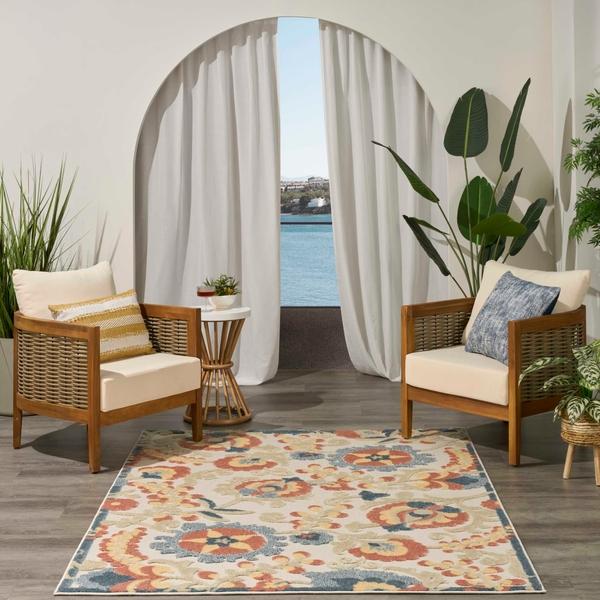 Nourison Aloha Grey Multicolor Indoor/Outdoor Floral Rug ALH17