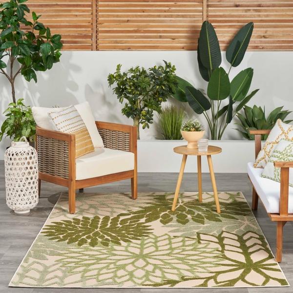Nourison Aloha Ivory Green Indoor/Outdoor Floral Rug ALH05 Home