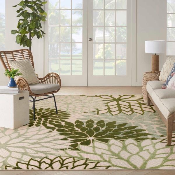 Nourison Aloha Ivory Green Indoor/Outdoor Floral Rug ALH05 Home
