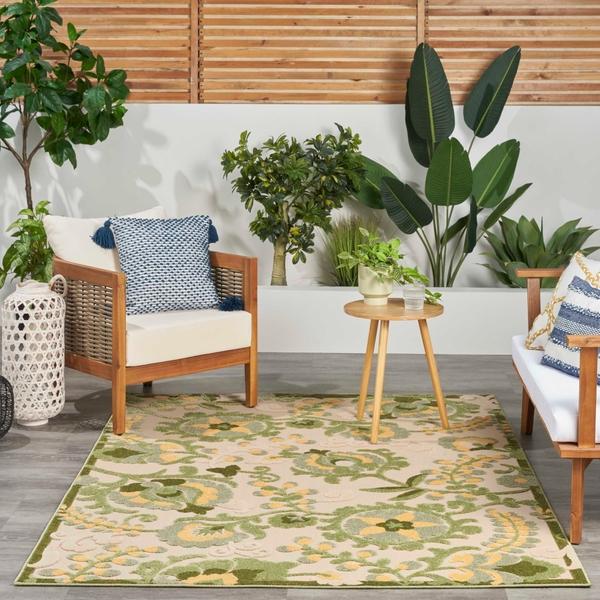 Nourison Aloha Ivory Green Indoor/Outdoor Floral Rug ALH17 Home