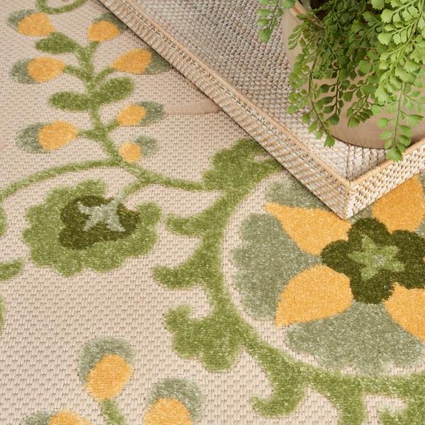Nourison Aloha Ivory Green Indoor/Outdoor Floral Rug ALH17 Home