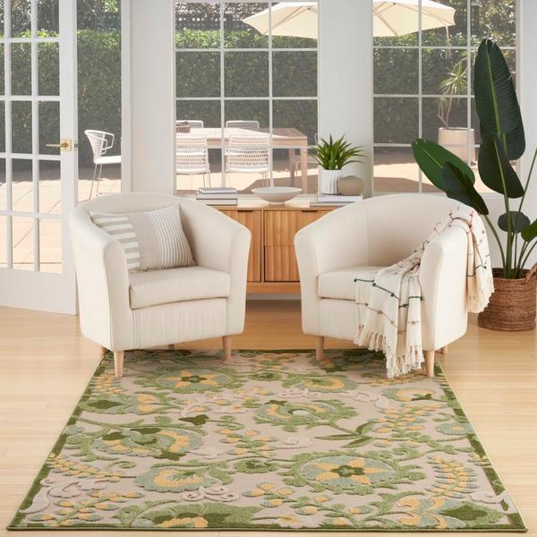 Nourison Aloha Ivory Green Indoor/Outdoor Floral Rug ALH17 Home