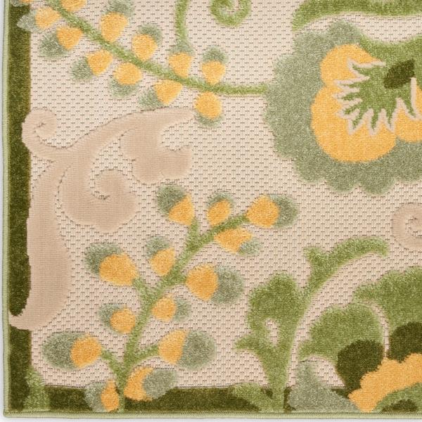 nourison Aloha Ivory Green Indoor/Outdoor Floral Rug ALH17 Home