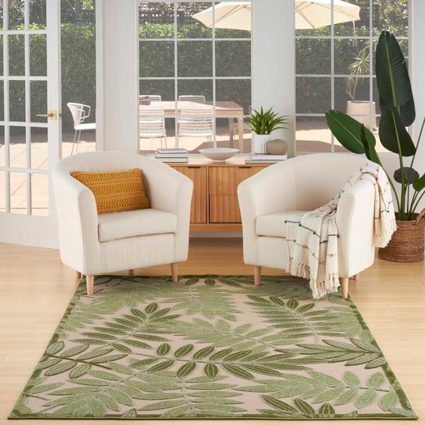 Nourison Aloha Ivory Green Indoor/Outdoor Floral Rug ALH18 Home