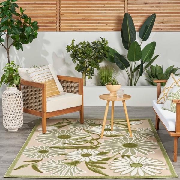 Nourison Aloha Ivory Green Indoor/Outdoor Floral Rug ALH33 Home