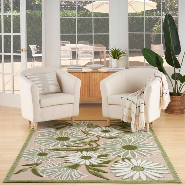 Nourison Aloha Ivory Green Indoor/Outdoor Floral Rug ALH33 Home