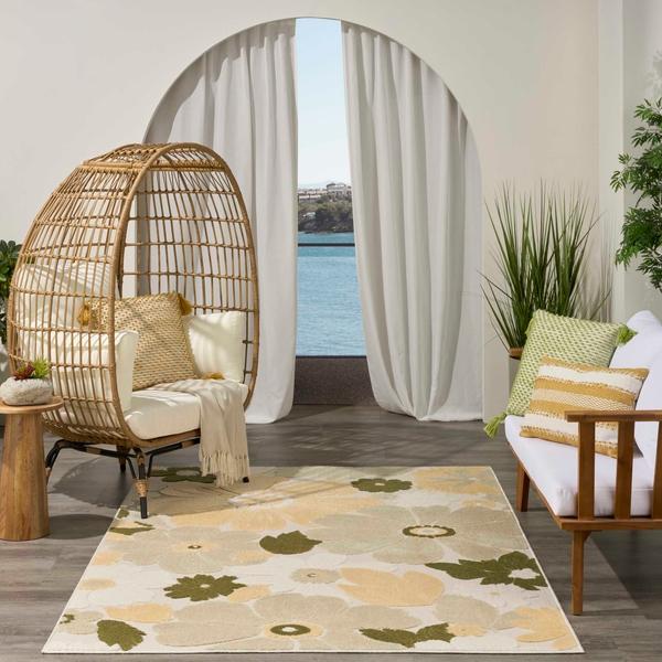 Nourison Aloha Ivory Green Indoor/Outdoor Floral Rug ALH42