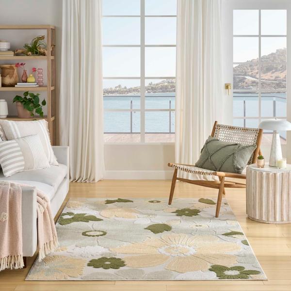 Nourison Aloha Ivory Green Indoor/Outdoor Floral Rug ALH42