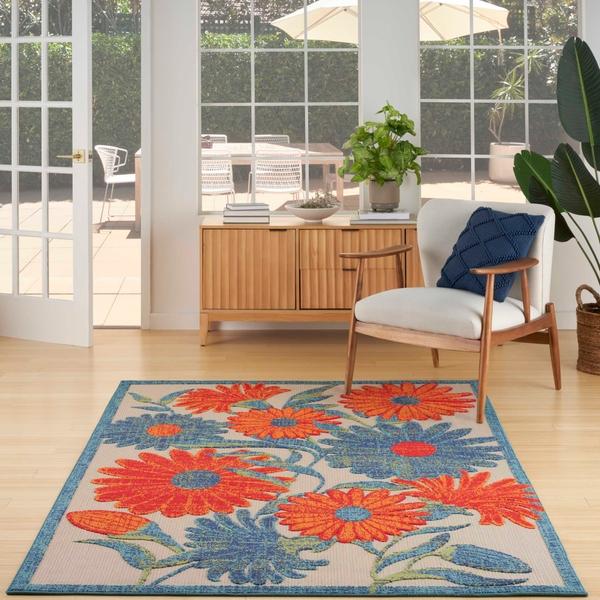 Nourison Aloha Ivory Multicolor Indoor/Outdoor Floral Rug ALH33 Home