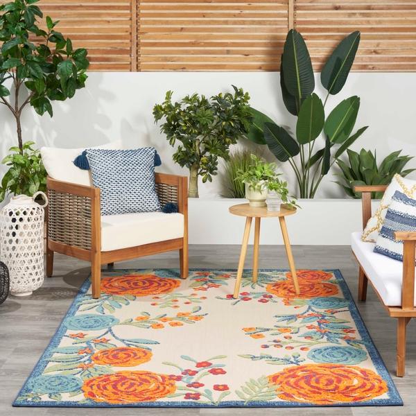 Nourison Aloha Ivory Multicolor Indoor/Outdoor Floral Rug ALH32 Home