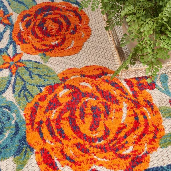 Nourison Aloha Ivory Multicolor Indoor/Outdoor Floral Rug ALH32 Home