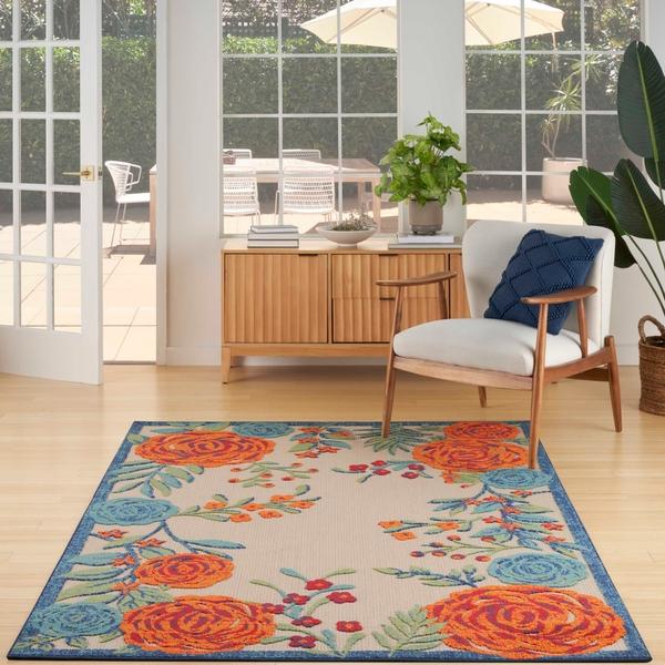 Nourison Aloha Ivory Multicolor Indoor/Outdoor Floral Rug ALH32 Home