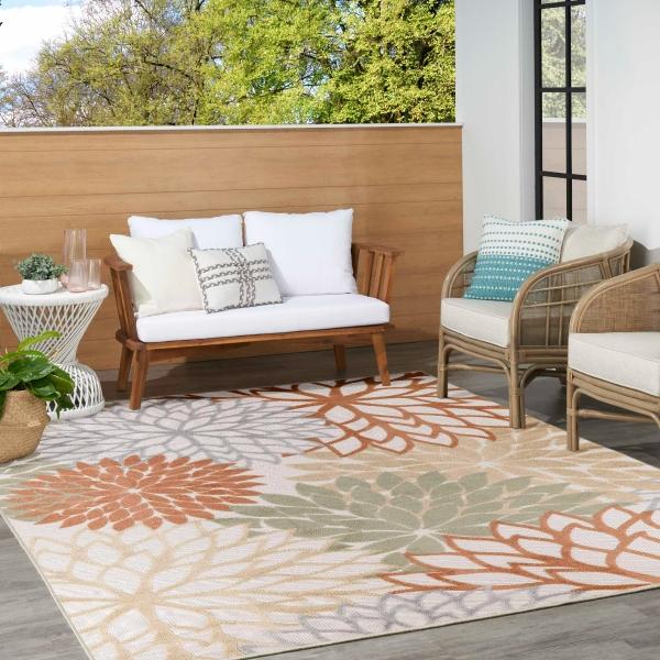 Nourison Aloha Ivory Multicolor Indoor/Outdoor Floral Rug ALH05 Home