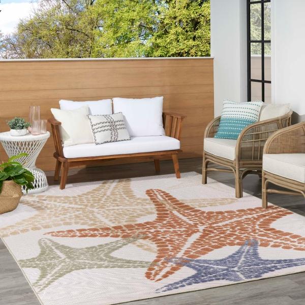 Nourison Aloha Ivory Multicolor Indoor/Outdoor Nature Rug ALH28 Home