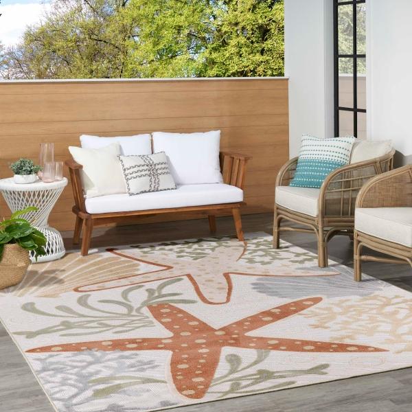 Nourison Aloha Ivory Multicolor Indoor/Outdoor Nature Rug ALH24 Home