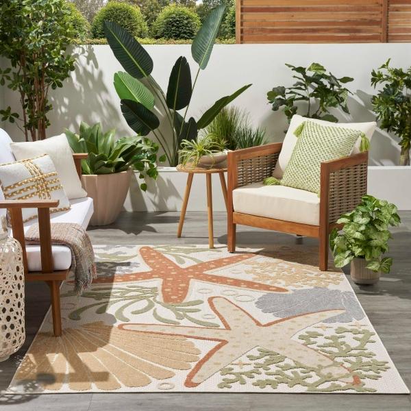 Nourison Aloha Ivory Multicolor Indoor/Outdoor Nature Rug ALH24 Home