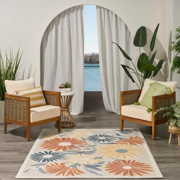 Nourison Aloha Ivory Rose Indoor/Outdoor Floral Rug ALH33