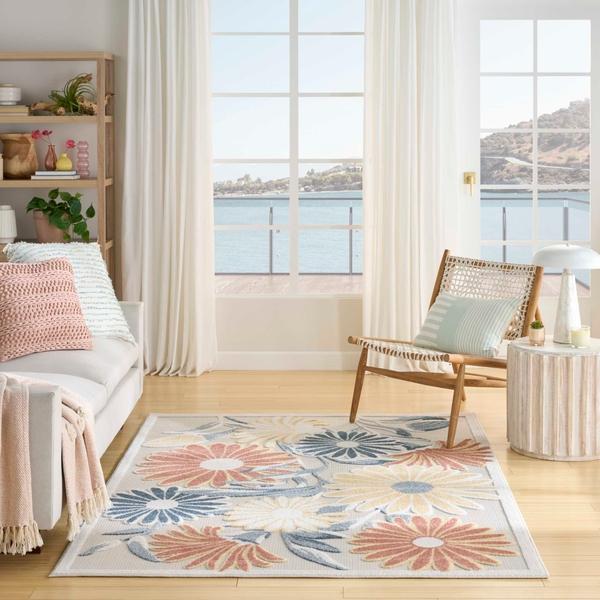 Nourison Aloha Ivory Rose Indoor/Outdoor Floral Rug ALH33