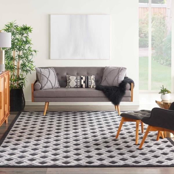 Nourison Aloha Modern Diamond Black/White Outdoor Rug ALH26 Home