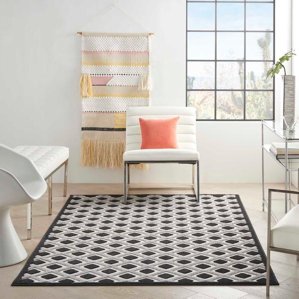 Nourison Aloha Modern Diamond Black/White Outdoor Rug ALH26 Home