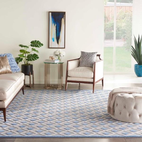 Nourison Aloha Modern Diamond Blue Outdoor Rug ALH26 Home