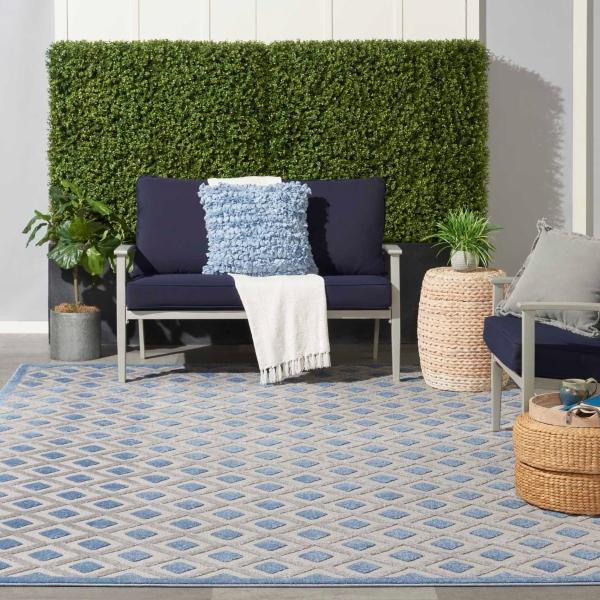 Nourison Aloha Modern Diamond Blue Outdoor Rug ALH26 Home