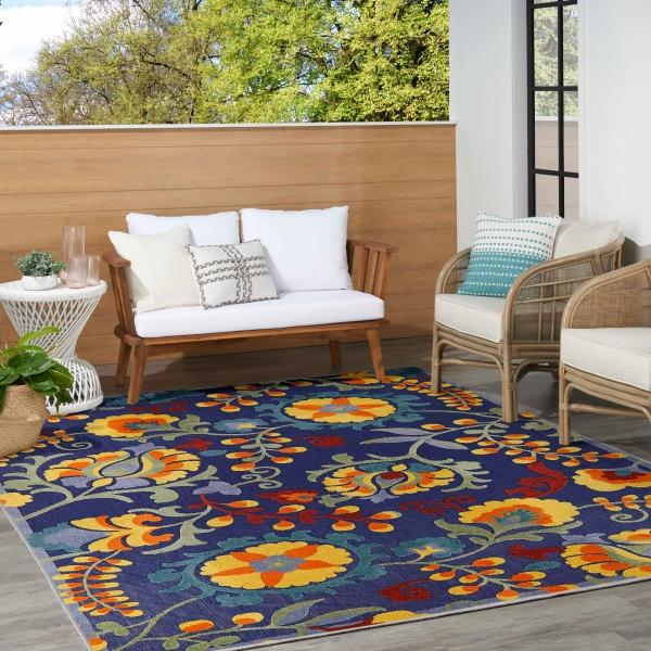 Nourison Aloha Navy Multicolor Indoor/Outdoor Floral Rug ALH17 Home