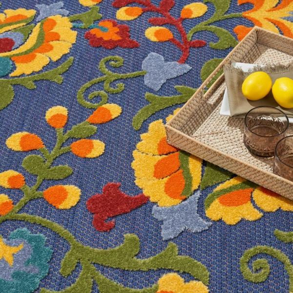 Nourison Aloha Navy Multicolor Indoor/Outdoor Floral Rug ALH17 Home