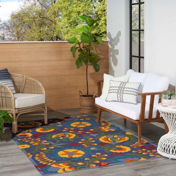 Nourison Aloha Navy Multicolor Indoor/Outdoor Floral Rug ALH17 Home