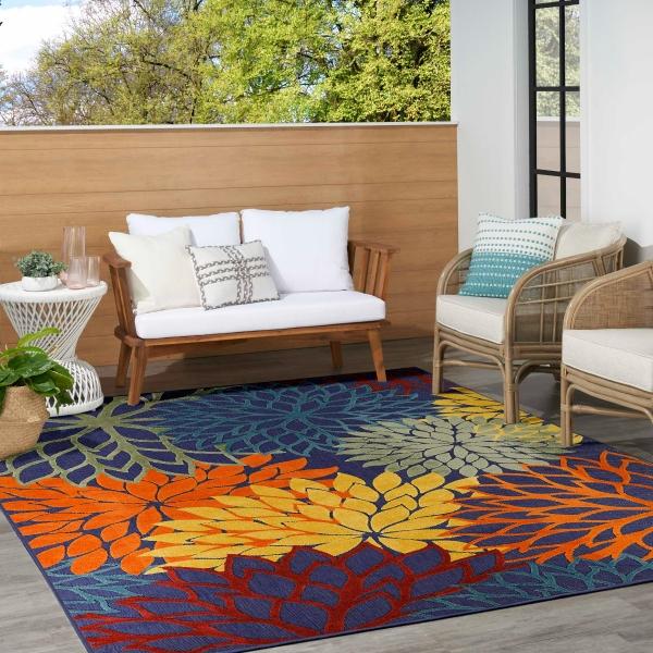 Nourison Aloha Navy Multicolor Indoor/Outdoor Floral Rug ALH05 Home