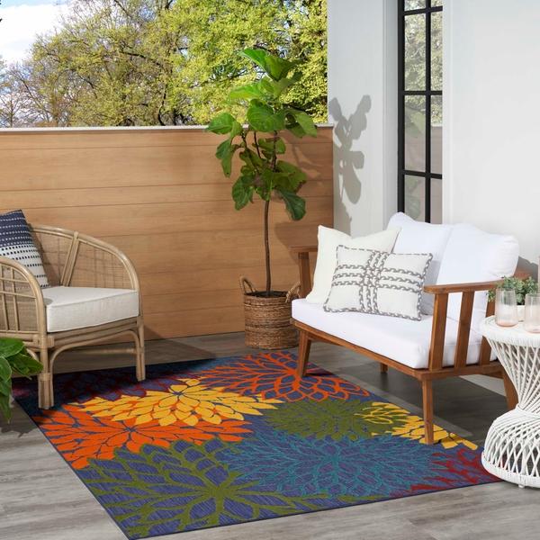 Nourison Aloha Navy Multicolor Indoor/Outdoor Floral Rug ALH05 Home