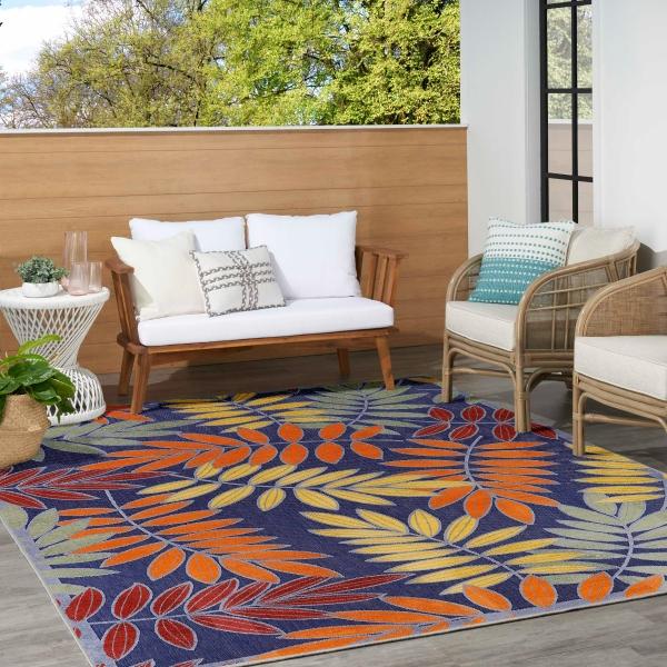 Nourison Aloha Navy Multicolor Indoor/Outdoor Floral Rug ALH18 Home