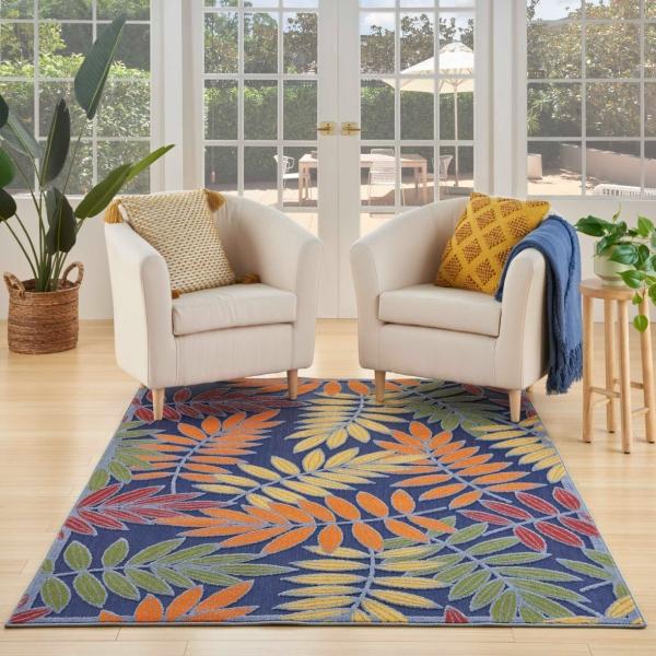 Nourison Aloha Navy Multicolor Indoor/Outdoor Floral Rug ALH18 Home