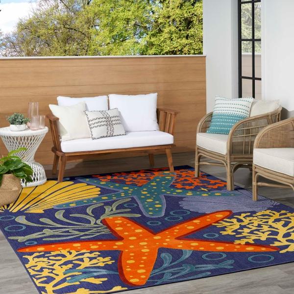 Nourison Aloha Navy Multicolor Indoor/Outdoor Nature Rug ALH24 Home