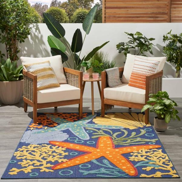 Nourison Aloha Navy Multicolor Indoor/Outdoor Nature Rug ALH24 Home