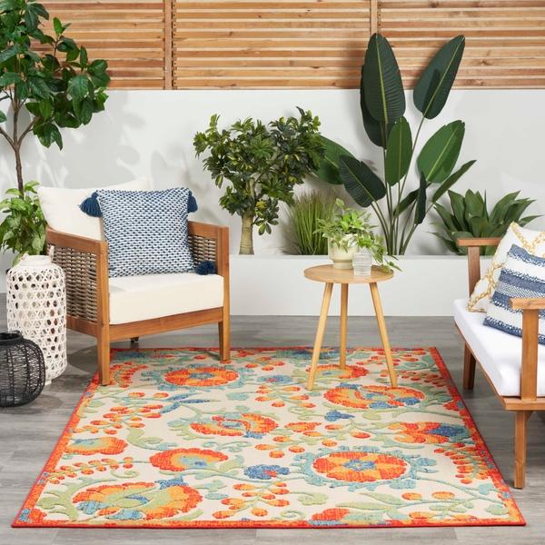 Nourison Aloha Red Multicolor Indoor/Outdoor Floral Rug ALH17 Home