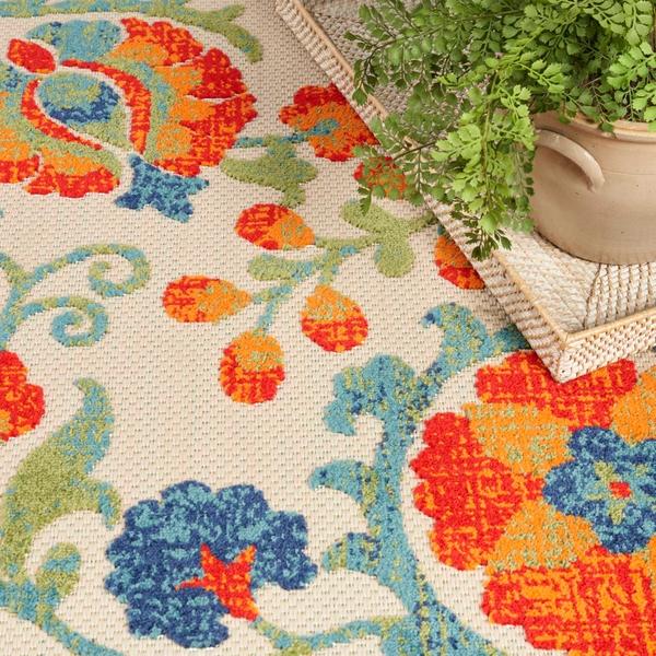 Nourison Aloha Red Multicolor Indoor/Outdoor Floral Rug ALH17 Home