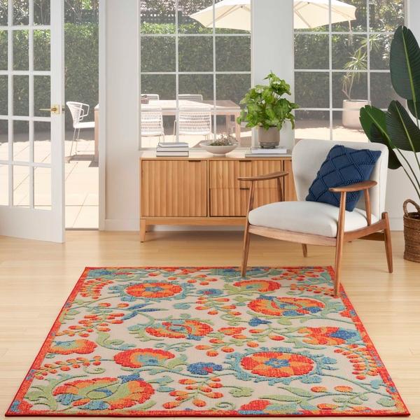 Nourison Aloha Red Multicolor Indoor/Outdoor Floral Rug ALH17 Home