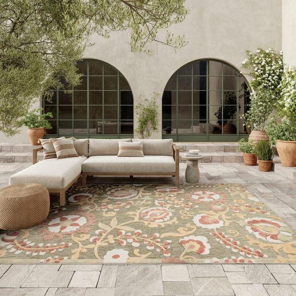 Nourison Aloha Sage Rose Indoor/Outdoor Floral Rug ALH17
