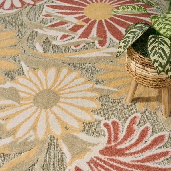 Nourison Aloha Sage Rose Indoor/Outdoor Floral Rug ALH33
