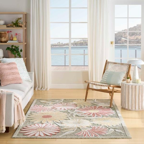 Nourison Aloha Sage Rose Indoor/Outdoor Floral Rug ALH33