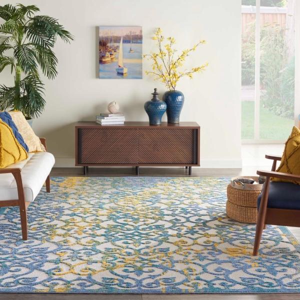 Nourison Aloha Transitional Blue/Yellow Outdoor Rug ALH21 Home