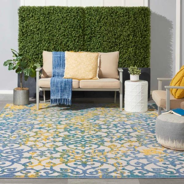 Nourison Aloha Transitional Blue/Yellow Outdoor Rug ALH21 Home
